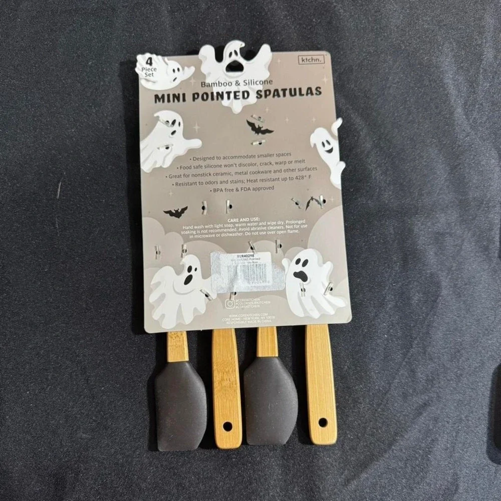 Halloween Bamboo and silicone mini pointed spatulas in orange and‎ black NEW